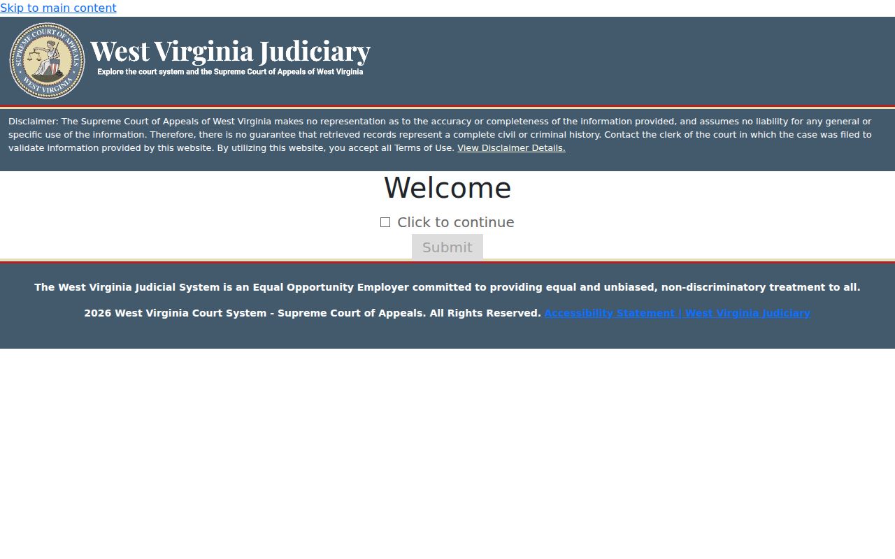 Cabell County Magistrate Court docket access screen